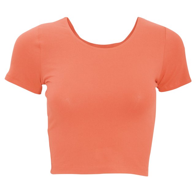 American Apparel- Camiseta muy corta lisa de manga corta para mujer (Coral)