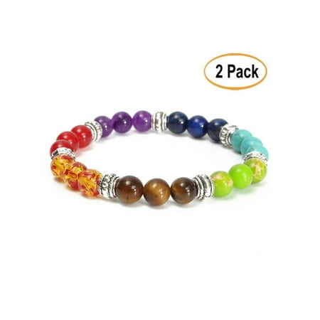 Stones Carvings Beads Bracelet - 2Pcs Ramadan Bracelet 8mm Healing Yoga Chakra 7 Stone Buddha Buddhist Prayer Amethyst Crystal Bead Bracelet
