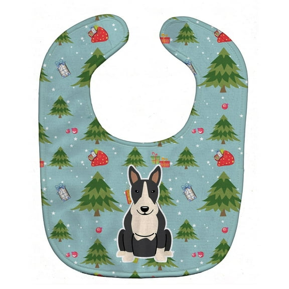 Christmas Bull Terrier Black White Baby Bib