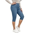 thumbnail image 6 of uublik Womens Pants Capris Stretchy Skinny Pants High Waisted Slimming Jeggings Denim Trousers Pants, Blue, 6 of 6