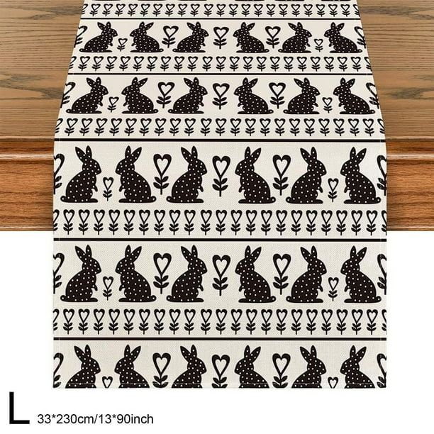 Rabbits Bunny Happy Easter Table Runner For Indoor Outdoor Home Party Decor Spring Summer Holiday Kitchen Dining Table Decoration