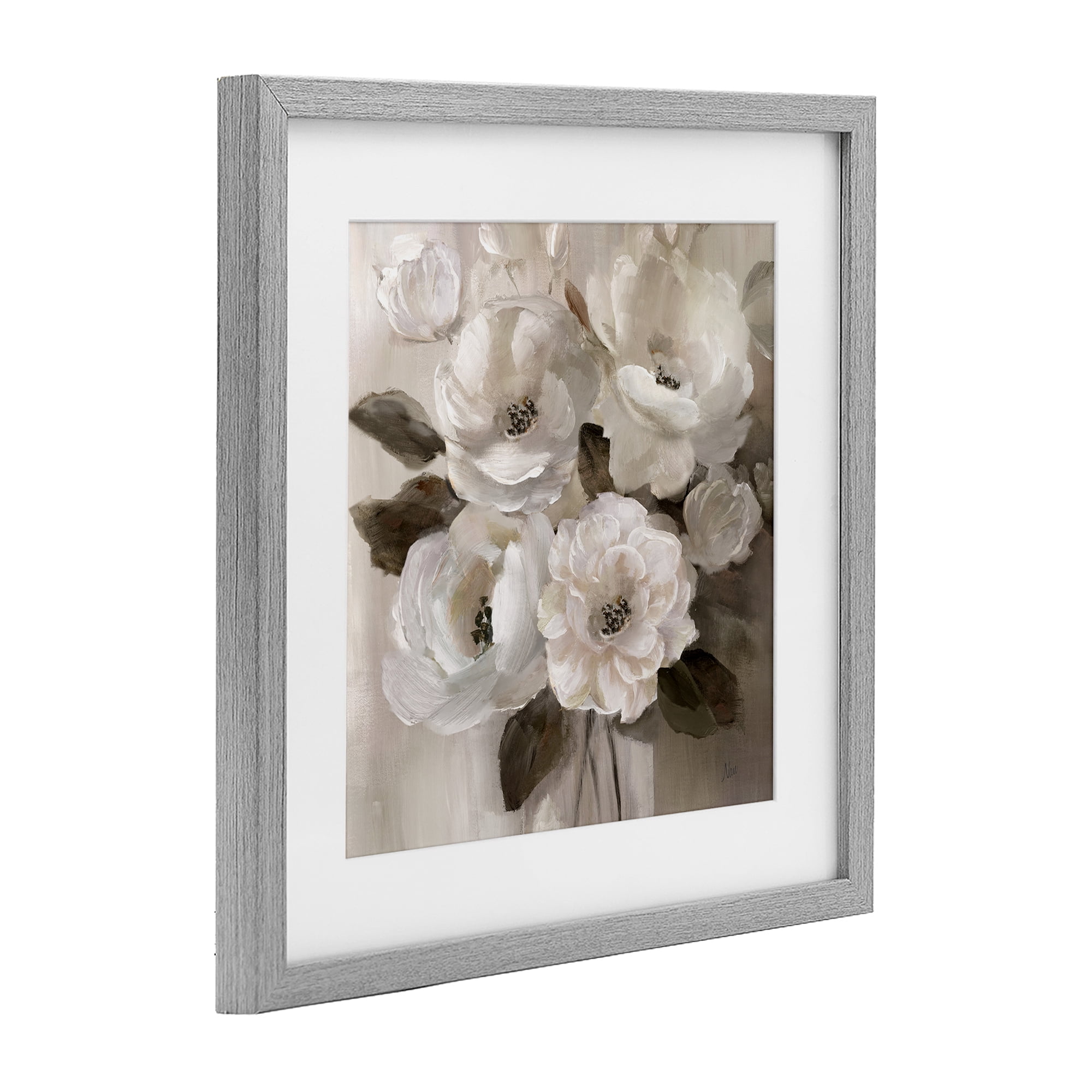 Stupell Industries Ivory Flower Bushel Gray Framed Print Under Glass, design by Nan