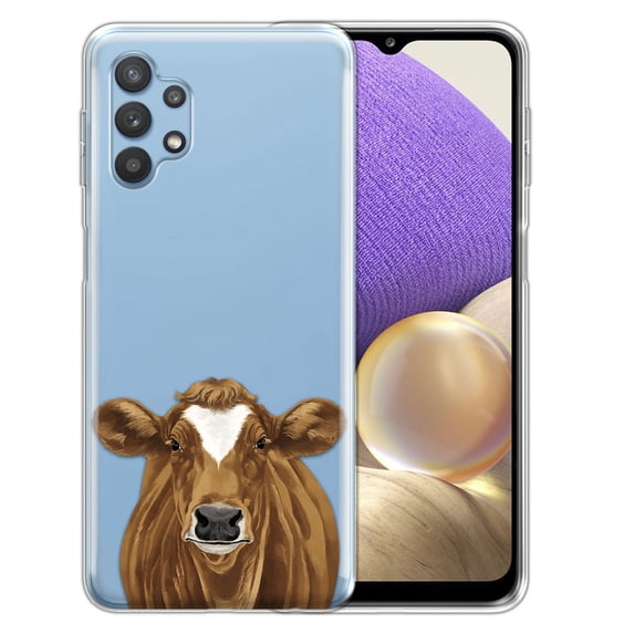 WIRESTER Soft TPU Clear Case Slim Protective Cover for Samsung Galaxy A32 5G 6.5" 2021, Brown Cow