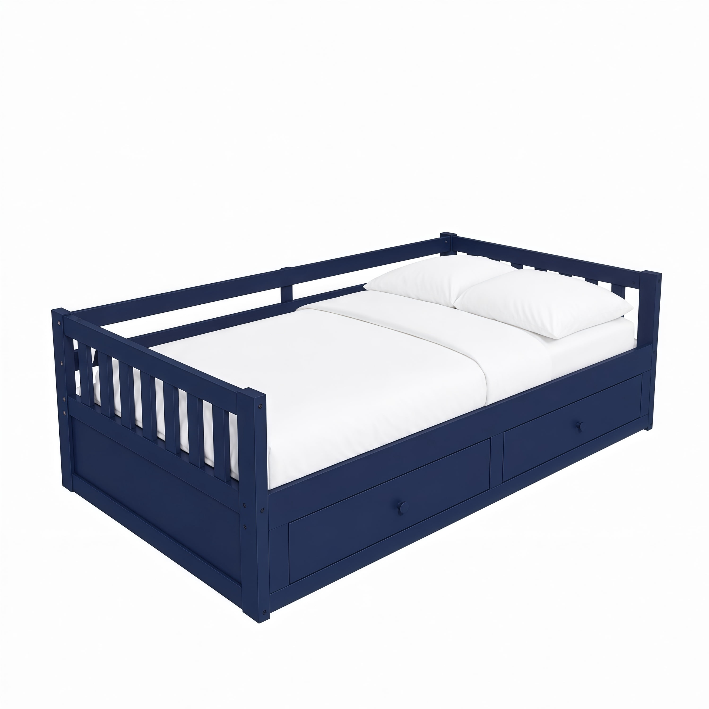 Euroco Wood Twin to King Size Daybed with Pull-out Trundle, Convertible Bed Frame with Drawers, No Box Spring Needed, Blue