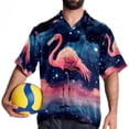 thumbnail image 4 of Starry Sky Flamingo Men's Short Sleeve Casual Printed Button Down Beach Shirt - Summer Hawaiian Top, 4 of 6