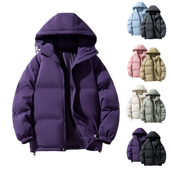 Jovrlynd Winter Coats for Women Fleece Lined Hooded Warm Quilted Puffer Jacket Plus Size Short Coat with Pockets, M-4XL