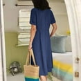 thumbnail image 6 of Mchoice Fashion Dresses for Women 2024 Summer Casual V-Neck Solid Color Knee Lnegth Skirts Short Sleeve Button Pockets Cotton Linen Midi Dress, 6 of 7