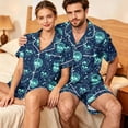 thumbnail image 4 of Couples Matching Pajama Sets 2 Piece Short Sleeve Button Down Pjs Soft Lightweight Breathable Sleepwear for Men Women Halloween Skull Print with Lapel Collar Blue S, 4 of 5