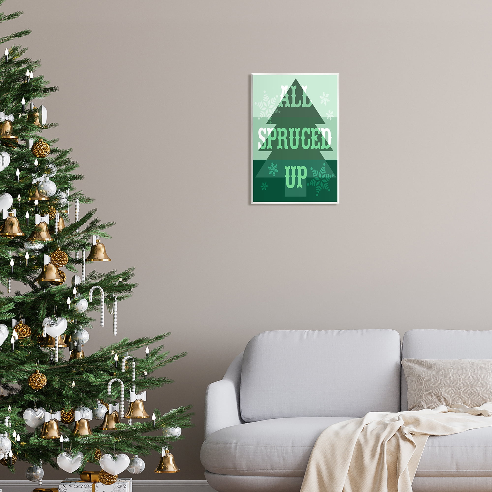 Stupell Industries All Spruced Up Holiday Pun Holiday Painting Unframed Art Print Wall Art, 13 x 19