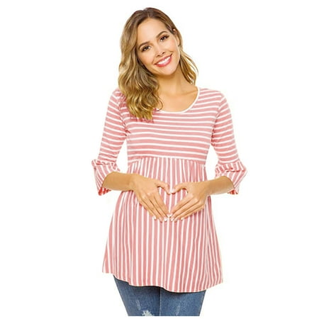 

Simplmasygenix Womens Maternity Clearance Short Sleeve Summer Tops Ladies Fashion Solid Color Stripe Print Maternity Breastfeeding Clothe Top