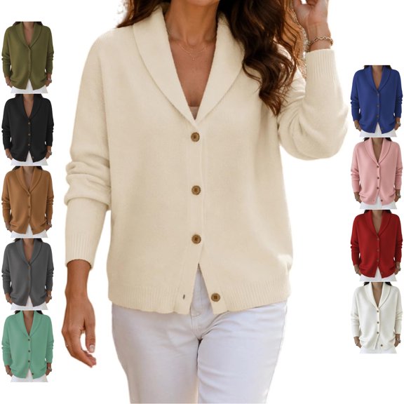 TGSLY Women's Shawl Collar Sweater Soft Smooth V Neck Button Down Long Sleeve Knit Cardigan Oversize Casual Solid Color Fall Winter Outerwear XXL