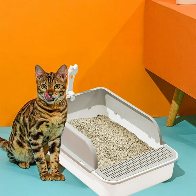EGNMCR Semi Enclosed High Bar Cats Litter Box With Splashs Proof Designs And Removable Cover Extra Large Space Suitable For Adult Cats Plastics cat litter boxs