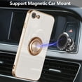 thumbnail image 4 of Electroplated Magnetic Ring Holder Case, 360 Degree with Rotation Metal Finger Ring Holder Magnet Car Holder Silicone Cover for iPhone SE(5G) 2022 iPhone 7 iPhone 8 iPhone SE 2020 - White, 4 of 15