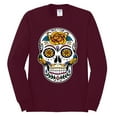 thumbnail image 2 of Wild Bobby Day Of The Dead Sugar Skull Pop Culture Men Long Sleeve Shirt, Maroon, X-Large, 2 of 5