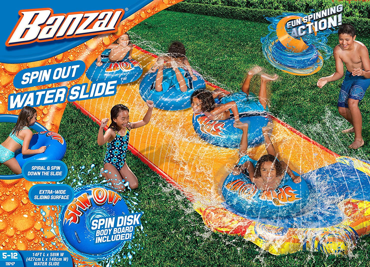 Ages 5-12 2 in 1 Backyard Water Slide & Inflatable Sprinkler Spinner Wipeout Super Spinner Slide