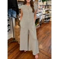 thumbnail image 3 of yoeasy Womens Casual Striped Jumpsuits Summer Cap Sleeve Wide Leg Romper Button Down Comfy Baggy Overalls, 3 of 7