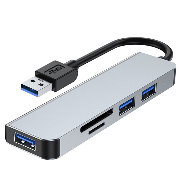 Adaptador de concentrador USB 5 en 1 2103U Estación de acoplamiento USB multipuerto con USB 3.0 + US Tomshoo Gris