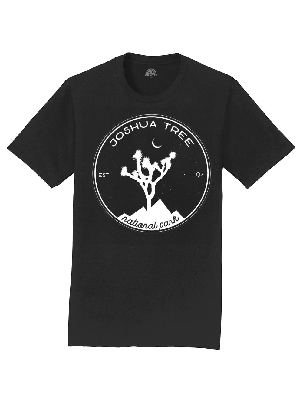Gravity Outdoor Co. T-Shirt Homme Joshua Tree - Logo Blanc - Noir de Jais - Très Grand