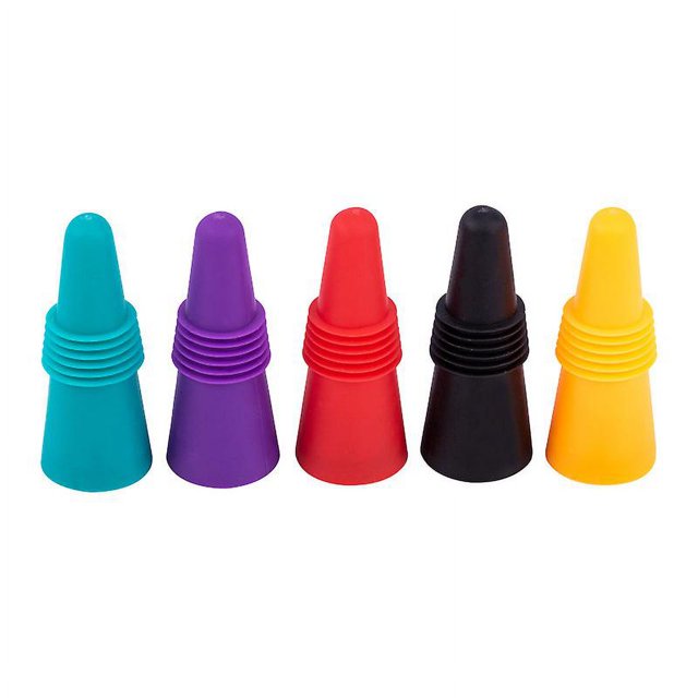 Tapones para vino Sellador de botellas de bebidas Tapones de silicona suave para botellas de vino Corchos con tapa de agarre para mantener el vino y el champán frescos, paquete de 5