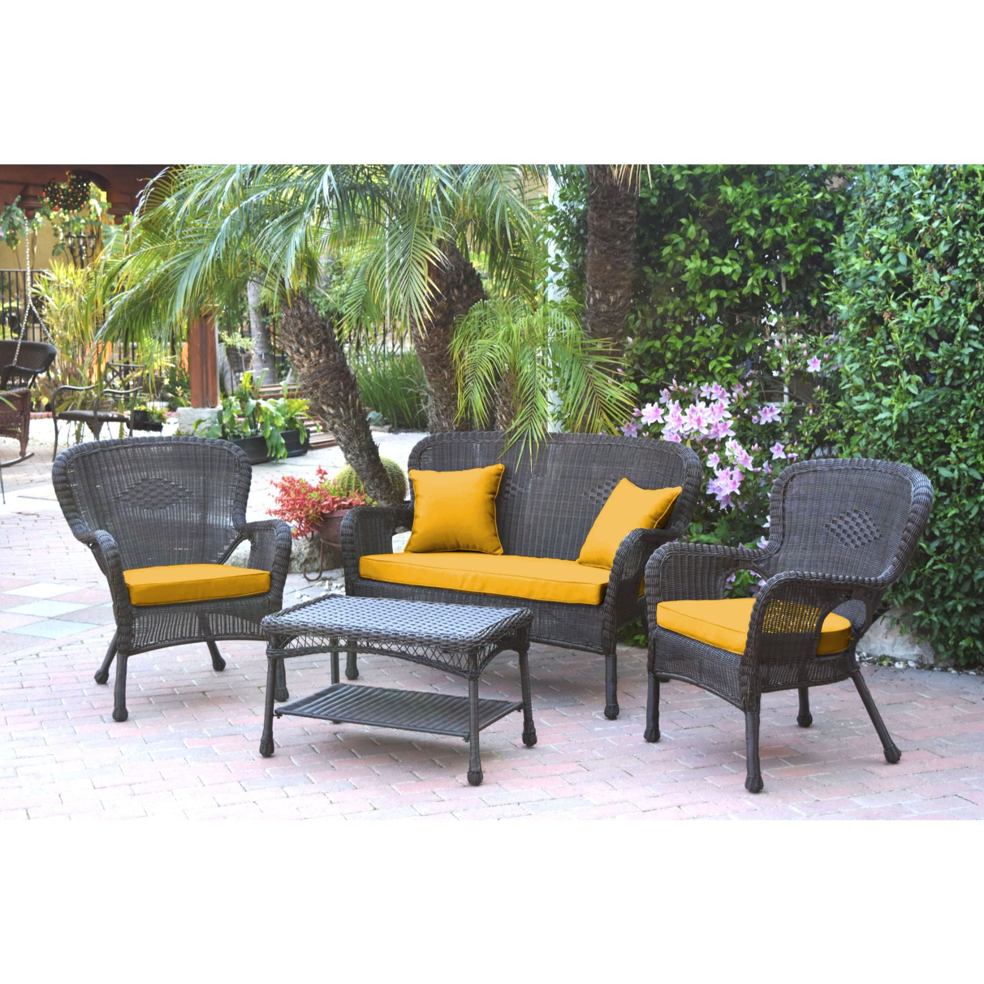 Patio furniture top with yellow cushions