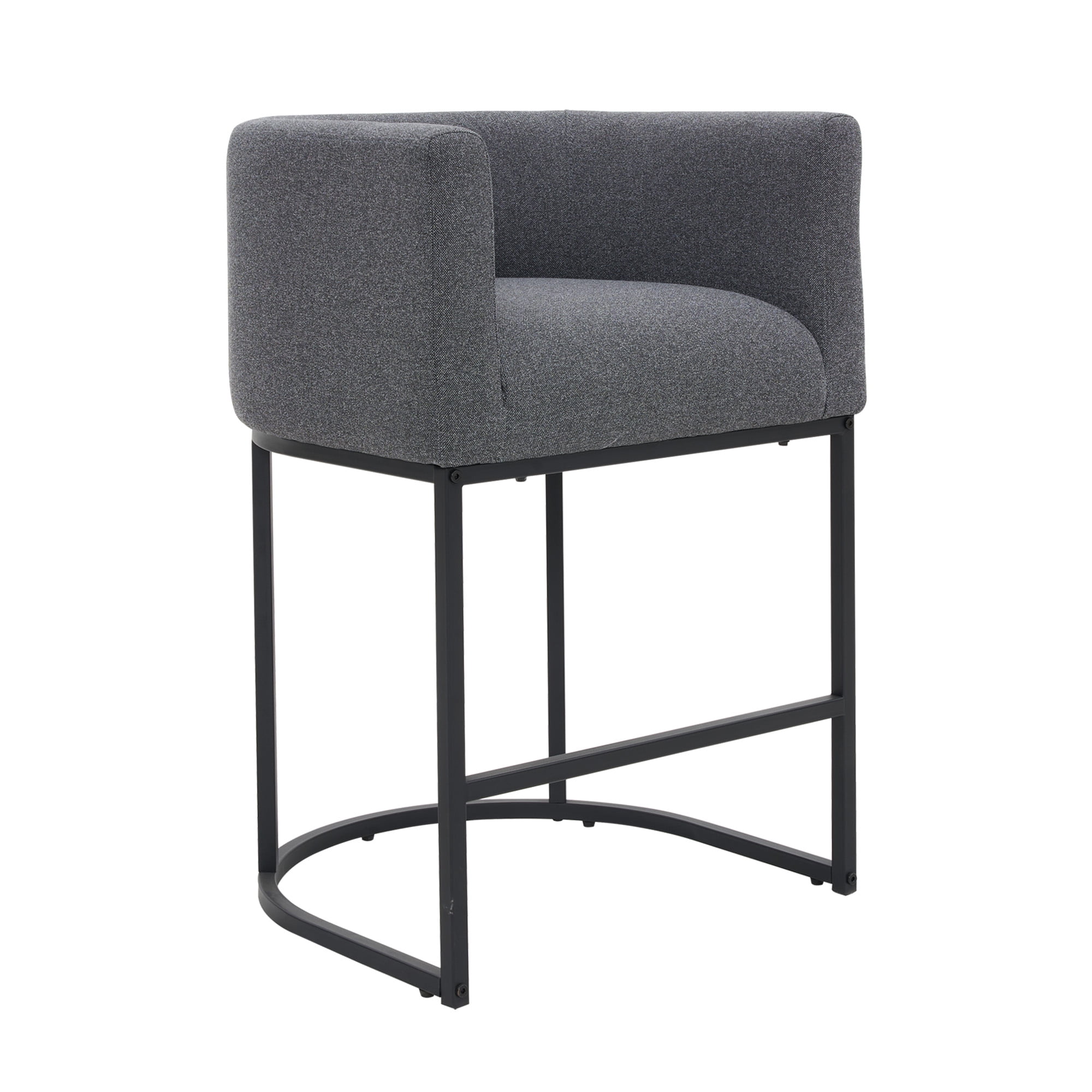 FANCROU 26" H Counter Height Bar Stools Set of 2, Fabric Barrel Stools with Back and Arms, Darkgray-Black Leg