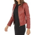 thumbnail image 2 of 100% New Genuine Leather Lambskin Women Biker Motorcycle Jacket Ladies Red W147, 2 of 4
