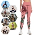 thumbnail image 4 of High Waisted Leggings for Women Regular & Plus - No See Through Tummy Control Cycling Workout Yoga Pants without Pockets Rose Pattern 2XL, 4 of 6