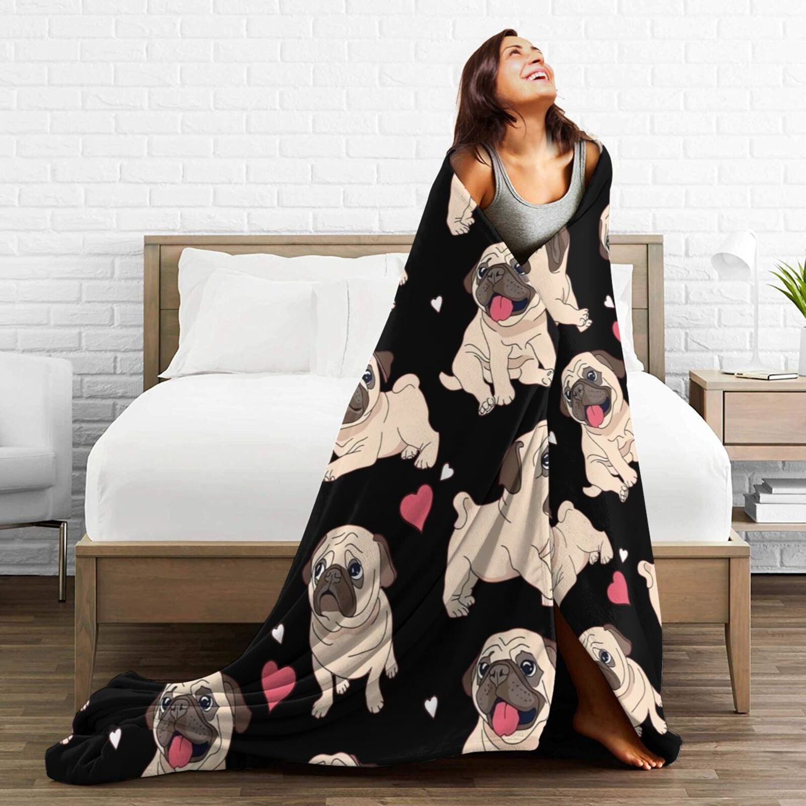 Wijzvio Pug Dog Throw Blanket Soft Fuzzy Fleece Blanket For Couch Bed Living Room Decoration 50"X40"