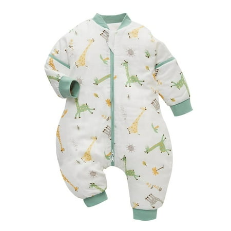 

Baby Sleeping Bag with Legs 2.5 Tog Toddler Muslin Cotton Sleeping Sack with Removable Sleeves Infant Wearable Blankets Autumn Winter Pajama for Toddler Baby Boys Girls Green 1-2 Years