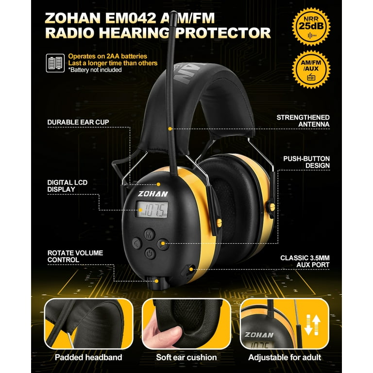 Free Shipping! ZOHAN Noise Reduction Ear Muffs with Digital FM/AM
