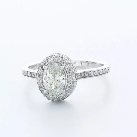 Hidden Halo Wedding Ring, 2.1 CT Oval Cut Simulated Diamond, Proposal Ring, 14K White Gold Plated, Elegant Engagement Ring, Valentine Ring, Women's Anniversary Gifts