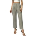 thumbnail image 2 of Mifsaly Womens Petite Dress Pants Striped Cotton Linen Straight Leg Pant Business Casual Work Trousers Office Going Out Fashion Workwear with Pockets, 2 of 6