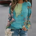 thumbnail image 1 of ICHUANYI Clearance Women's Fashion Printed Loose T-shirt Long Sleeves Blouse Round Neck Casual Tops(Blue, XL) ICHUANYI WER2023081110294, 1 of 5