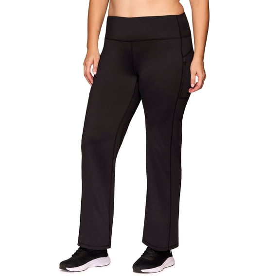 RBX Active Women's Plus Size Fleece Lined Bootcut Pant Flare Legging with Zipper Pockets