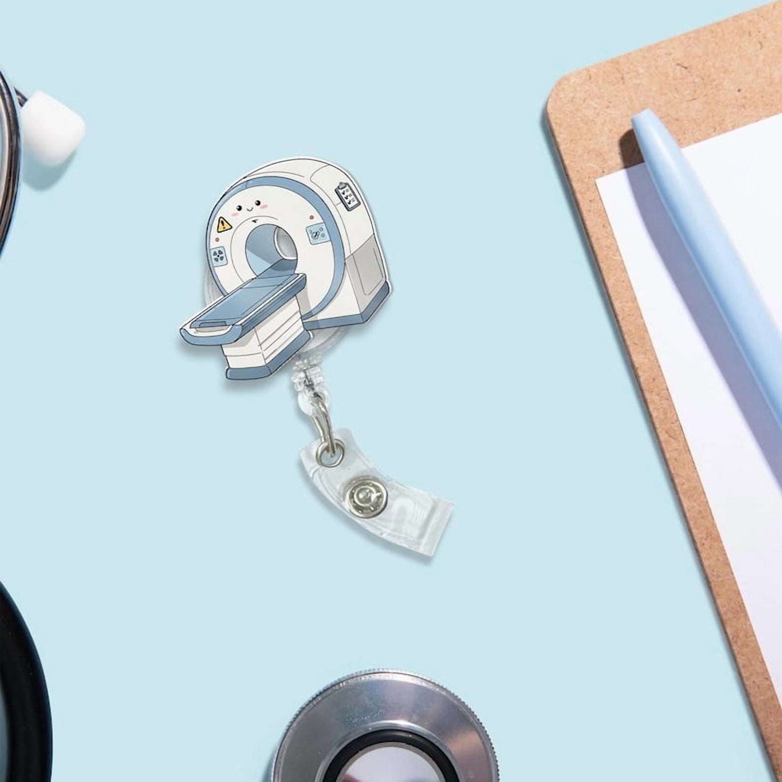 ViciArt Cute MRI Machine Badge Reel, Acrylic Retractable ID Holder, Blue Gray Radiology Clip