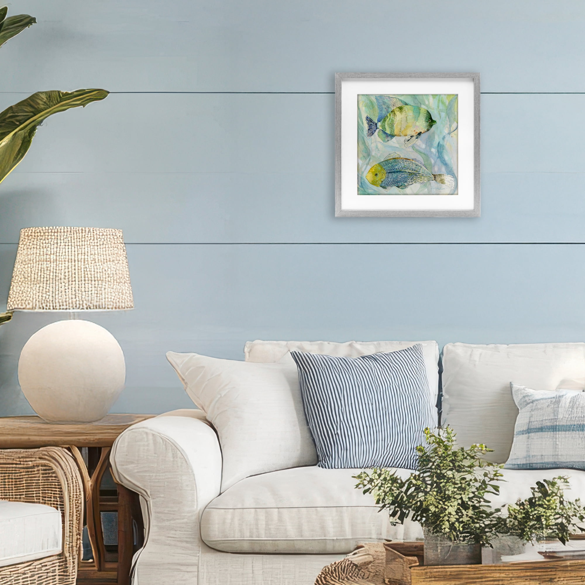 Stupell Industries Sweet Fish Duo Blue Green Gray Framed Print Under Glass, design by Lorenzo Collective