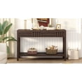 thumbnail image 3 of Ash Veneer Modern Console Table with Storage Solutions, Narrow Design, Double Drawers & Bottom Shelf, Mid-Century Minimalist Style, Perfect for Entryway or Living Room, Brown Finish, 3 of 8