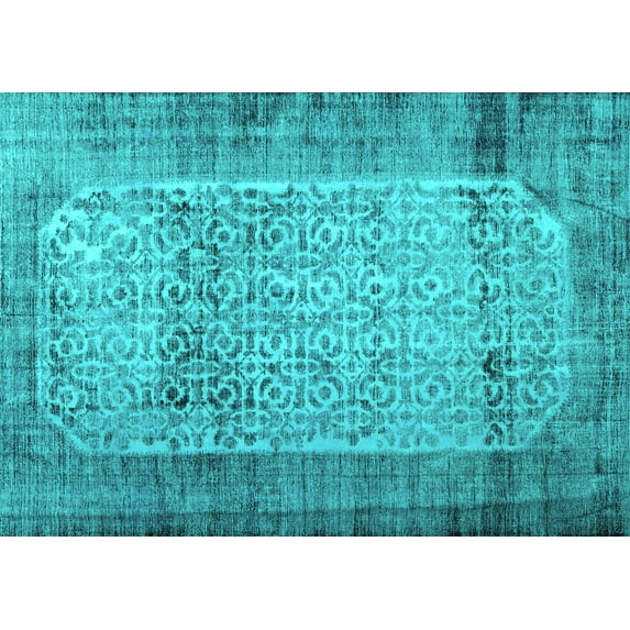 Ahgly Company Machine Washable Indoor Rectangle Persian Turquoise Blue Bohemian Area Rugs, 3' x 5'