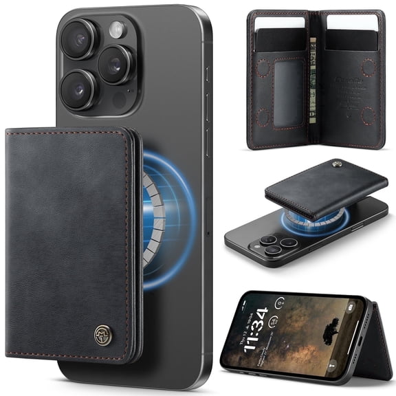 Kowauri for MagSafe Card Wallet Bag compatible with MagSafe Invisible Ultra-Thin Lightweight Kickstand Magnetic Mobile Wallet Man Woman, 4 Card Slots   1 Cash Bag. (Black, Magnetic Wallet)