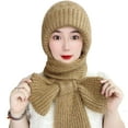 thumbnail image 3 of Naierhg Ladies Winter Integrated Hat Scarf Thickened Knitted Warm Soft Cozy Elastic Ear Neck Head Protection Windproof Pure Color Balaclava Neck Wrap Combo Lady Headwear for Winter Khaki, 3 of 8