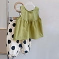 thumbnail image 2 of Toddler Girl Summer Clothes Off Shoulder Sleeveless Vest Top Polka Dot Pants 2Pcs Baby Girls Outfits Set, 2 of 3