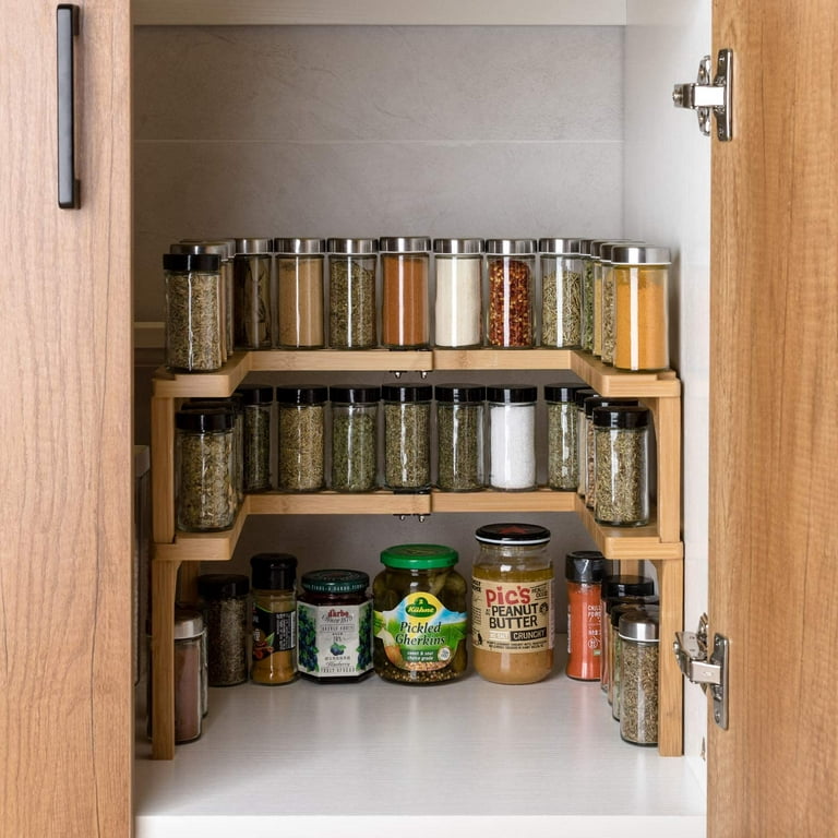Bamboo Wood 2 Tier Expandable Spice Jar Rack Kitchen Cabinet Pantry Shelf  Organizer 