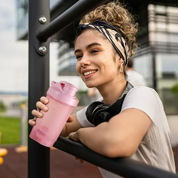 Sports Water Bottle 500ml Protein Shaker Cup | Handheld Mixing Scale | Flip Lid Leakproof | Built-in Stirrer | Easy Clean Wide Mouth | Portable Gym Fitness Drink Container | Gray Pink Green |
