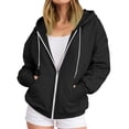 thumbnail image 5 of VBVC Women's Oversized Full Zip Hooded Sweatshirt , Thumbhole Drawstring Jacket For Women , Ladies' Basic Fall Hoodie with Pockets, Black , S-2XL, 5 of 6
