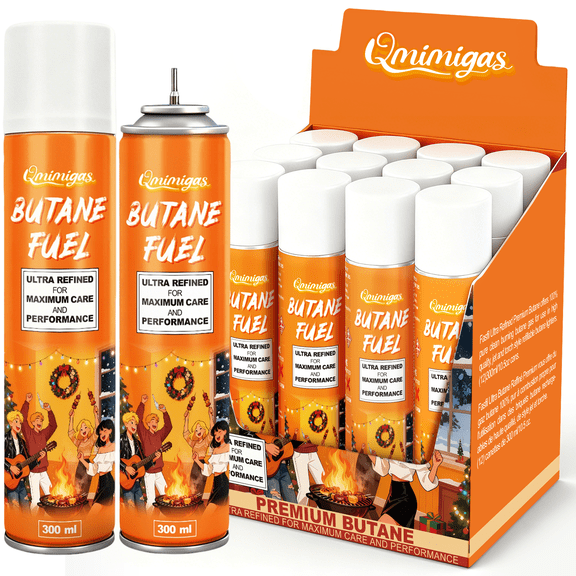 Qmimigas Butane Lighter Gas Refill Pure 99.99% Premium 300ml(10.14 Oz) 12 Cartridges