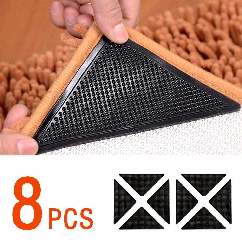 4 Packs Black Washable Carpet Mat Pad Non Slip Rug Grippers With 4 Stick Pads 