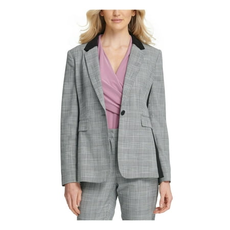 DKNY $139 Womens New Gray Check Button Suit Wear To Work Jacket 2P Petites B+B