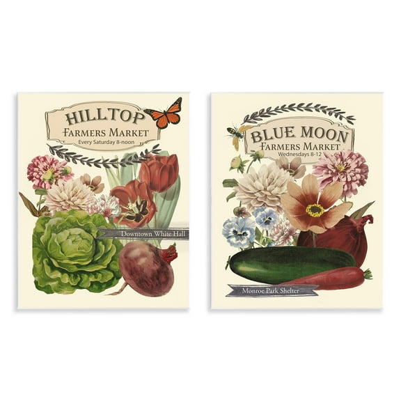 Stupell Industries Vintage Farmers Markets Food & Beverage Painting Unframed Art Print Wall Art, 11 x 14, Set of 2