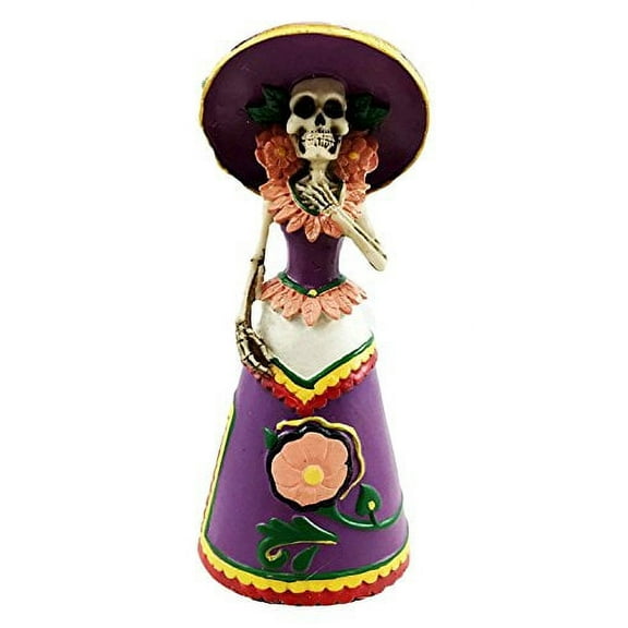 Day Of The Dead Elegant Purple Lady Skeleton Figurine Mexico Gorgeous Ball Gown
