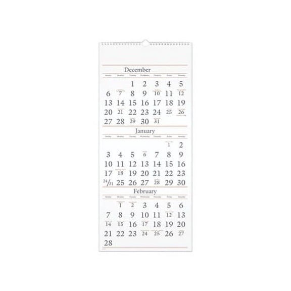 Three-Month Reference Wall Calendar 12 x 27, 2021-2023